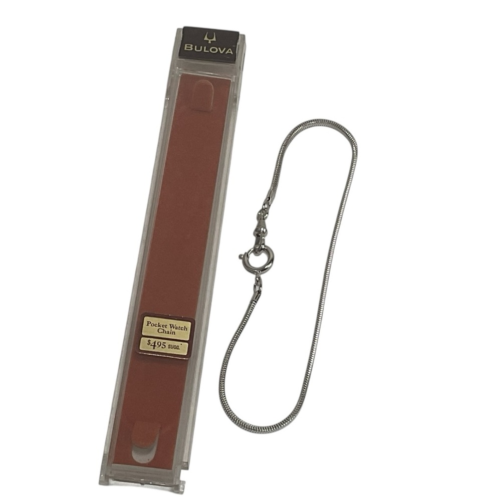 Vintage Bulova Silver Tone Pocket Watch Fob Chain In Box